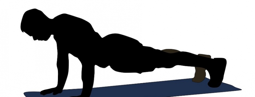 Ilustración que muestra la silueta de un hombre practicando el ejercicio comúnmente conocido como plancha