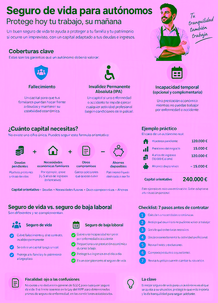 Ejemplo de cálculo del capital de un seguro de vida para autónomos con deudas, ingresos y ahorros